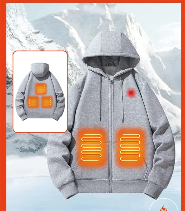 USB chauffage sweat à capuche pour homme hiver électrique vestes à capuche chauffantes veste à capuche avec fermeture éclair infrarouge 5 zones de chauffage veste noir gris
