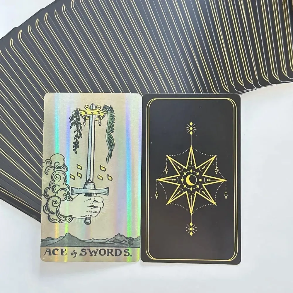 12*7cm Holographic A.E. Tarot Deck In Sliding Rigid Gift Box 78 Pcs Tarot Cards with Guidebook and Drawstring Pouch — image 4