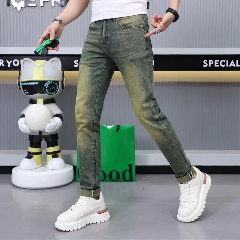 Newly Fashion Designer Men Jeans Retro Green Blue Slim Fit Ripped Jeans Men Trousers Vintage Casual Cotton Denim Pants Hombre — image 4