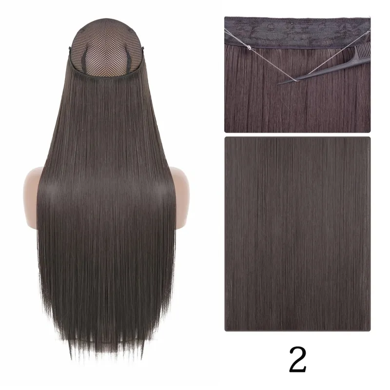 Synthetic Long Straight No Clip One Piece Hair Extension Natural Adjustable Line False Hairpiece For Women