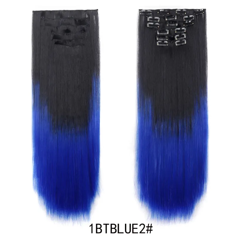 6 ks 24palcových Ombre Color Clip-in prodloužení vlasů Dlouhé syntetické rovné příčesky Vrstvené měkké neviditelné Clip In prodloužení — image 14