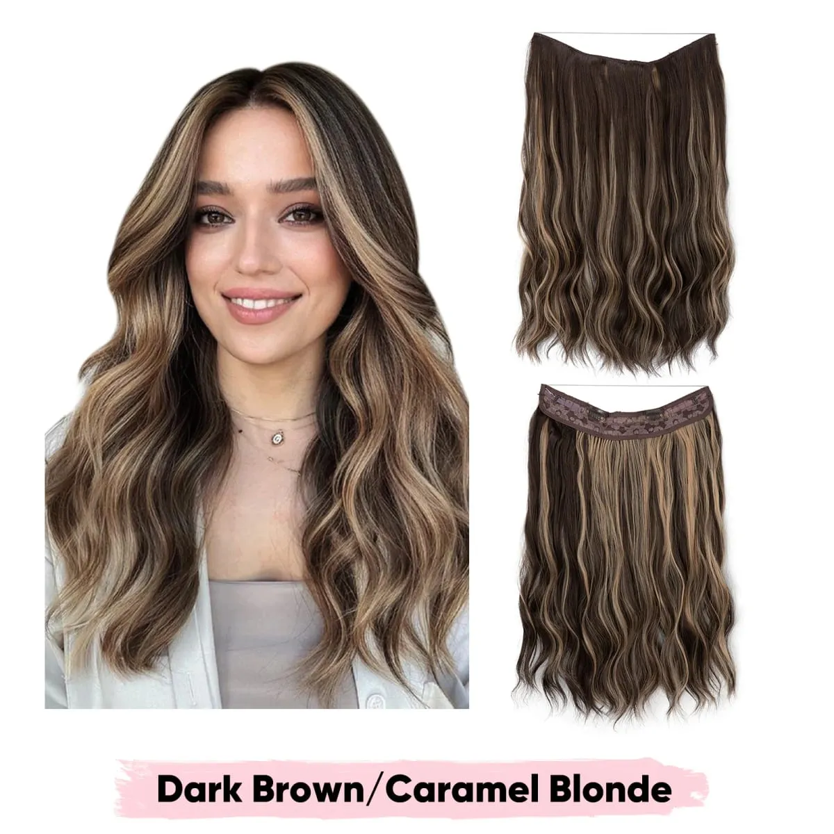 Synthetic Wave Invisible Wire Clip in Hair Extensions Fish Line With Clips Hairpiece Ombre Fake Hair Piece For Woman — image 15