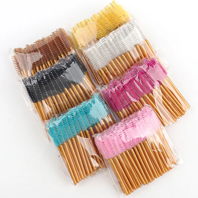 50pcs Disposable Golden Rod Eyebrow Eyelash Brushes Mini Mascara Wands Comb Eyelash Extension Applicator Beauty Makeup Tools — image 4