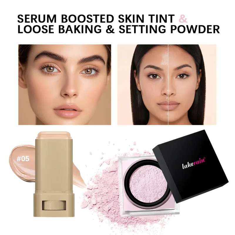 Serum Boosted Skin Tint Stick & Loose Baking Setting Powder Oil Control Longwear Base Makeup Even Skin Tone Matte Finish Makeup — image 10