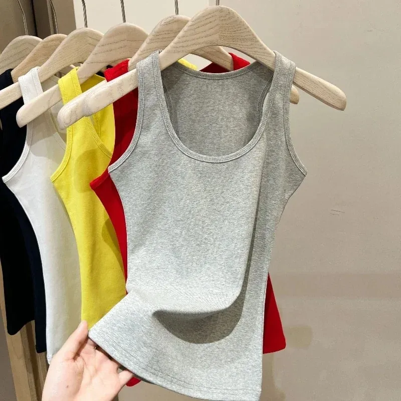 New Korean Style U-Neck Sleeveless Strap Tank Tops Slimming Base Layer Top Fashion Minimalist Design Summer Female Solid Camis — image 12