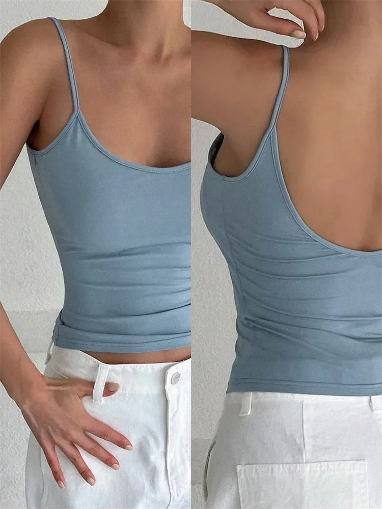 Women Backless Cami Crop Top Summer Solid Color Casual Sleeveless Top Streetwear Y2K Clothes — image 7