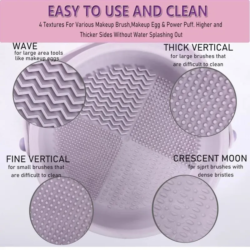 Makeup Brush Cleaning Mat 3-In-1 Silicone Washing Bowl with Brushes Scrubber Foldable Powder Puff Cosmetic Sponge Drying Tools — image 4