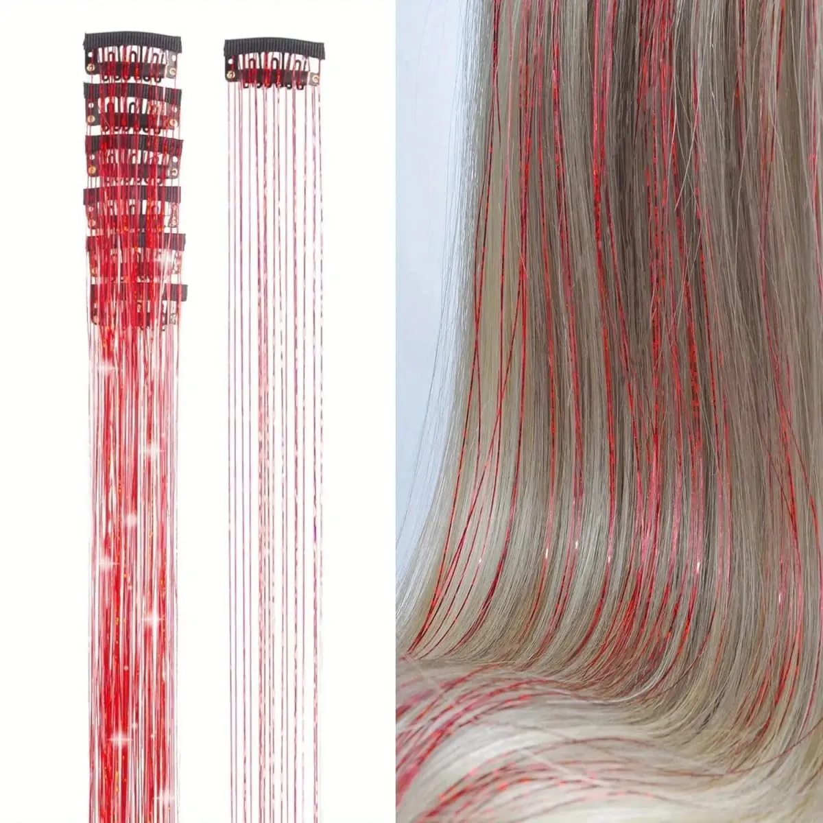 Color bright silk clip seamless hair extensions glitter gold silk dazzling laser wire color strips synthetic wigs — image 9