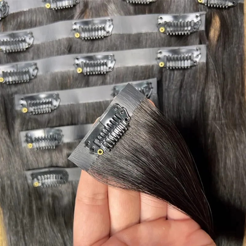 7 Stück unsichtbare, nahtlose PU-Clip-in-Echthaar-Verlängerungsband, Schuss-Clip-in-Extensions für dickes, rohes Haar, 100 g Clip-on-Haar — image 6
