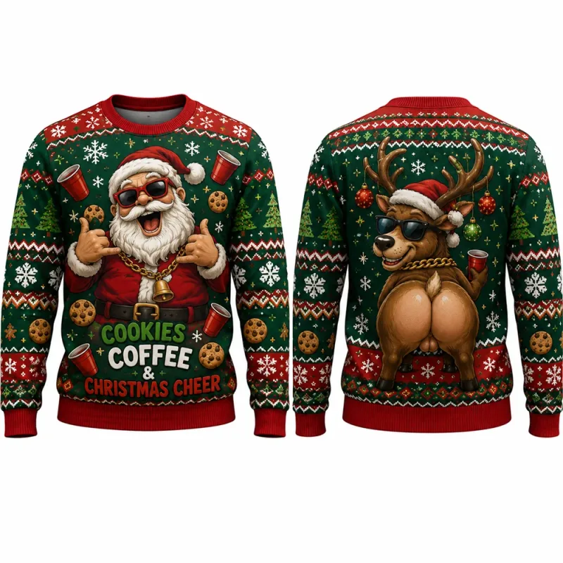 Lets Get Blitzened Reindeer Christmas Sweatshirt 3D Print Crewneck Unisex New Funny Ugly Xmas Party Holiday Jumper Autumn Wear