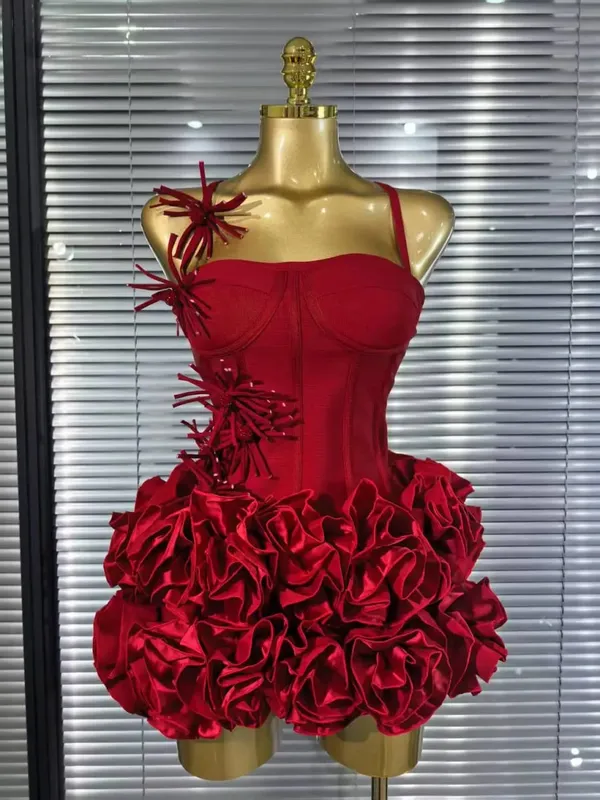 High Quality Black Red Women Sexy Halter Full Florals 2 Pieces Set Bodycon Mini Bandage Dress Celebrate Nightclub Party Wear