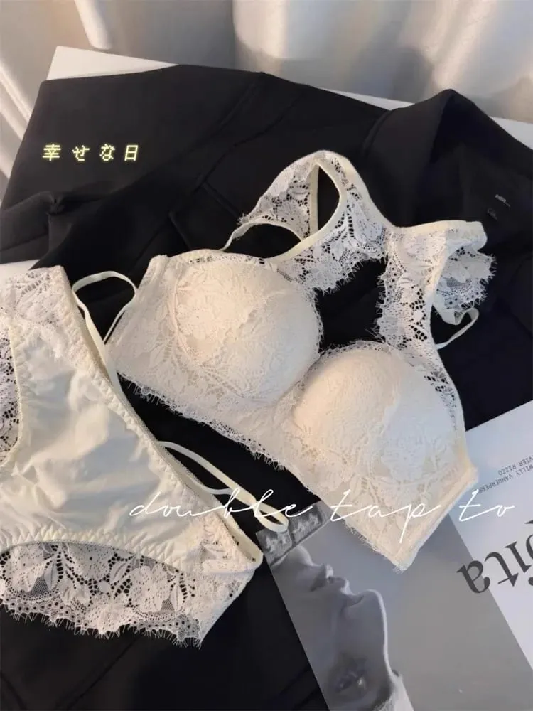 Spanish Lace Lingerie Set VS-Inspired Halter Bra Small Busts Anti-Droop Slimming Support Pure Winter Comfort Bralette — image 4