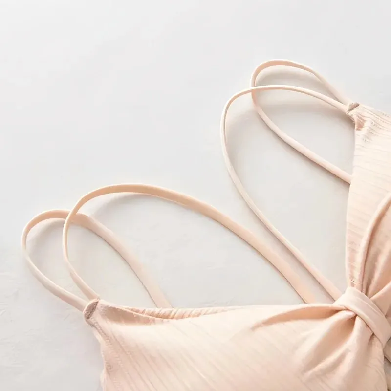 U Back Tank Top Women Crop Top Wireless Underwear Backless Double Straps Bra Sexy Lingerie Solid Color Padded Camisole — image 7