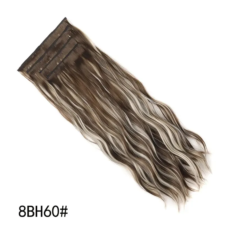Jeedou Synthetic 4PCS/set Clip in Beach Wavy Hair Extensions Long Bouncy Curly Hairpieces Black Brown Color for Women