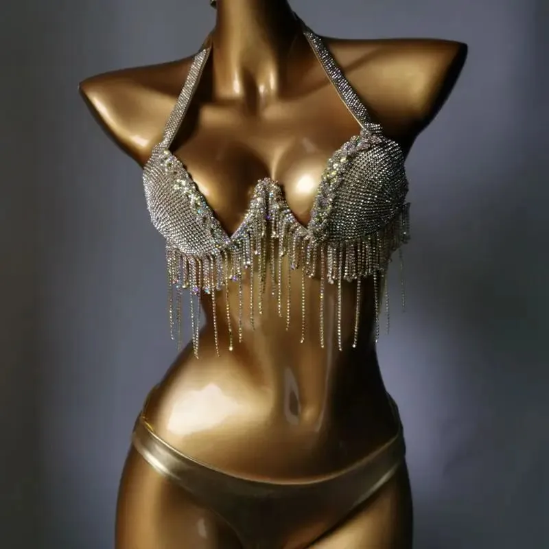 2024 Bikini Set Women Diamante Carnival Bra rhinestone Tassel Night Club Panties Rave Festival Bikini Set Burning Man Outfit — image 4