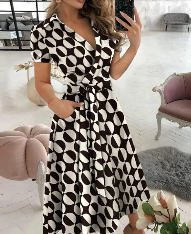 Rainbow Striped Print Summer Dress 2023 Women Button Up Short Sleeve Casual Vintage Shirt Long Dress Ladies Elegant Maxi Dresses — image 2