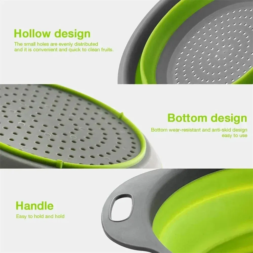 2PCS Silicone Folding Drainer Basket Fruit Vegetable Foldable Colander Kitchen Strainer for Food Pasta Kitchenware Drain Device — image 10