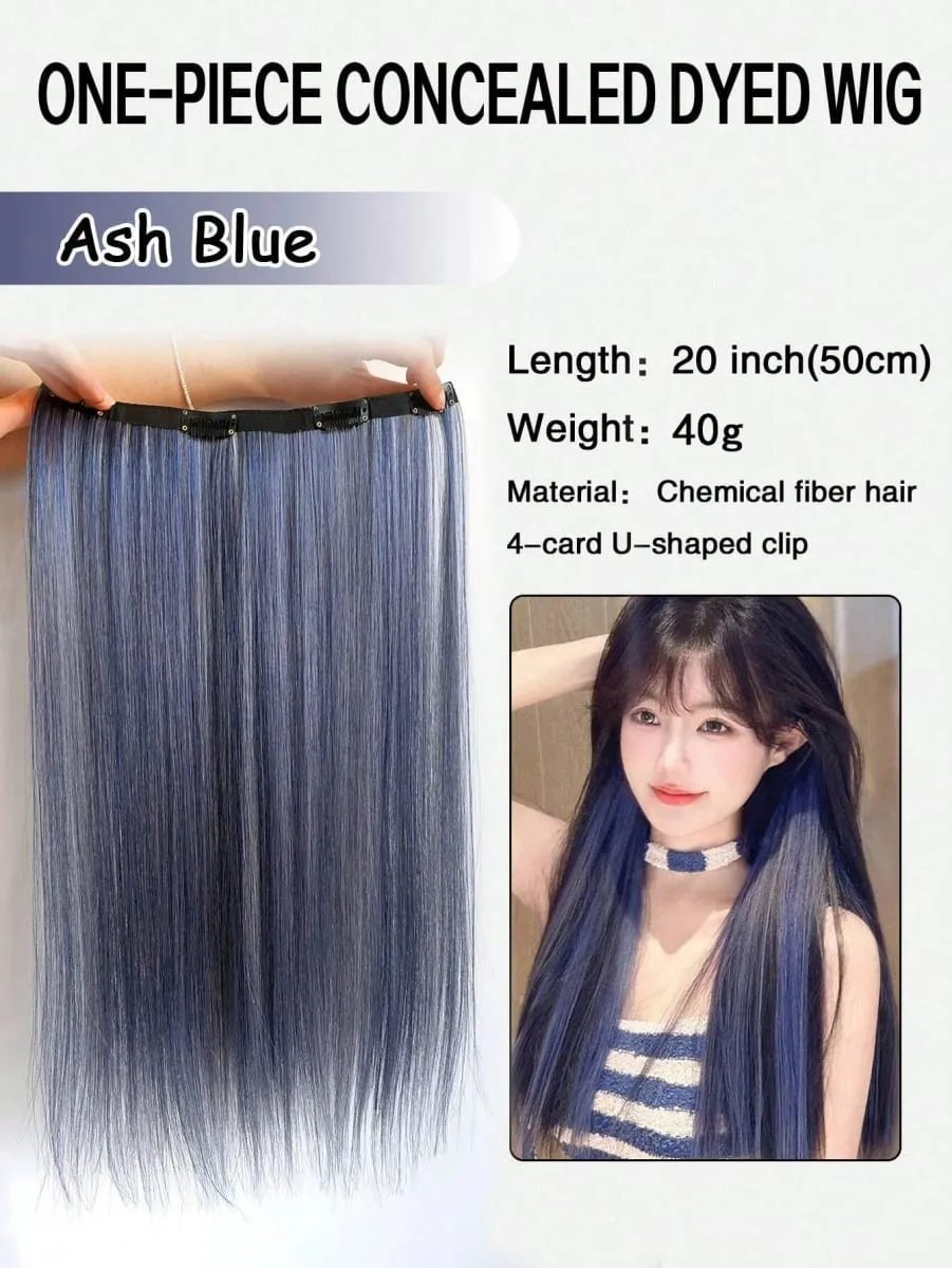 1pc Approx. 20 Inch Long Straight Synthetic Clip-In Hair Extensions Color-Dyed Natural Looking Braids Hair Piece For Women