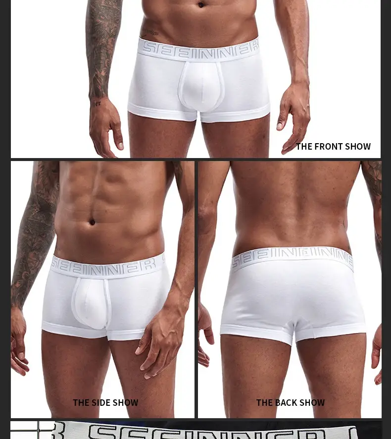 Seeinner رجل سراويل بوكسر القطن U محدب الحقيبة الملابس الداخلية لينة مريحة السروال Cueca Masculina M-XXL أسود أبيض رمادي — image 7