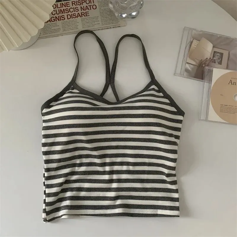 Korea Style Colorblock Striped Camisole Female Summer Cross Strap Built In Bra Omighty Camis Women Skinny Tank Top Dropshipping — image 4