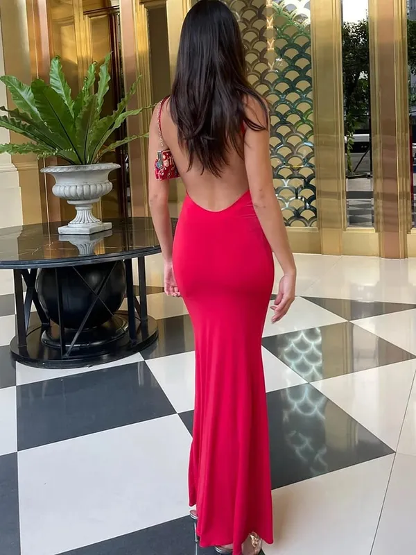 Hugcitar Summer Solid Sleeveless Backless Elegant Sexy Bodycon Y2K Maxi Prom Dress Women Clothes Birthday Party Casual Y2K