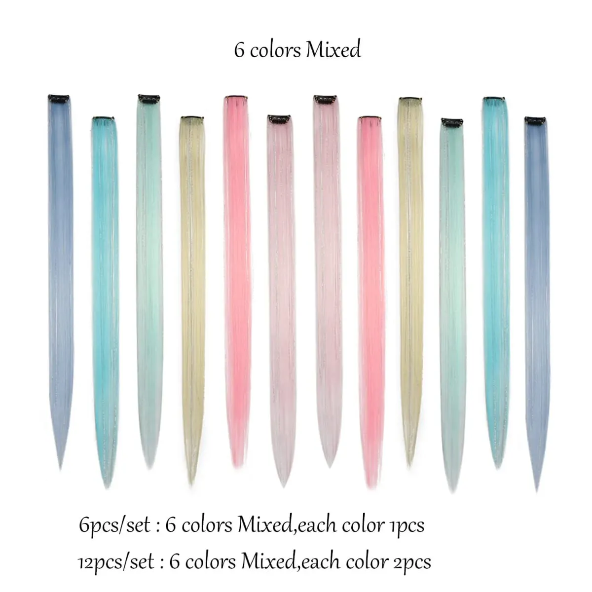Multicolor Clip in Hair Extensions Mix tinsels Colored Hair Extensions 2 in 1 Rainbow Hair with Silver Tinsels for Kids Girls — image 4
