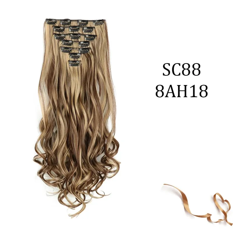 Synthetic 16 Clips In Hair Extension Long Straight Hair Fake False Hairpiece Clip In Hair Extension — image 14
