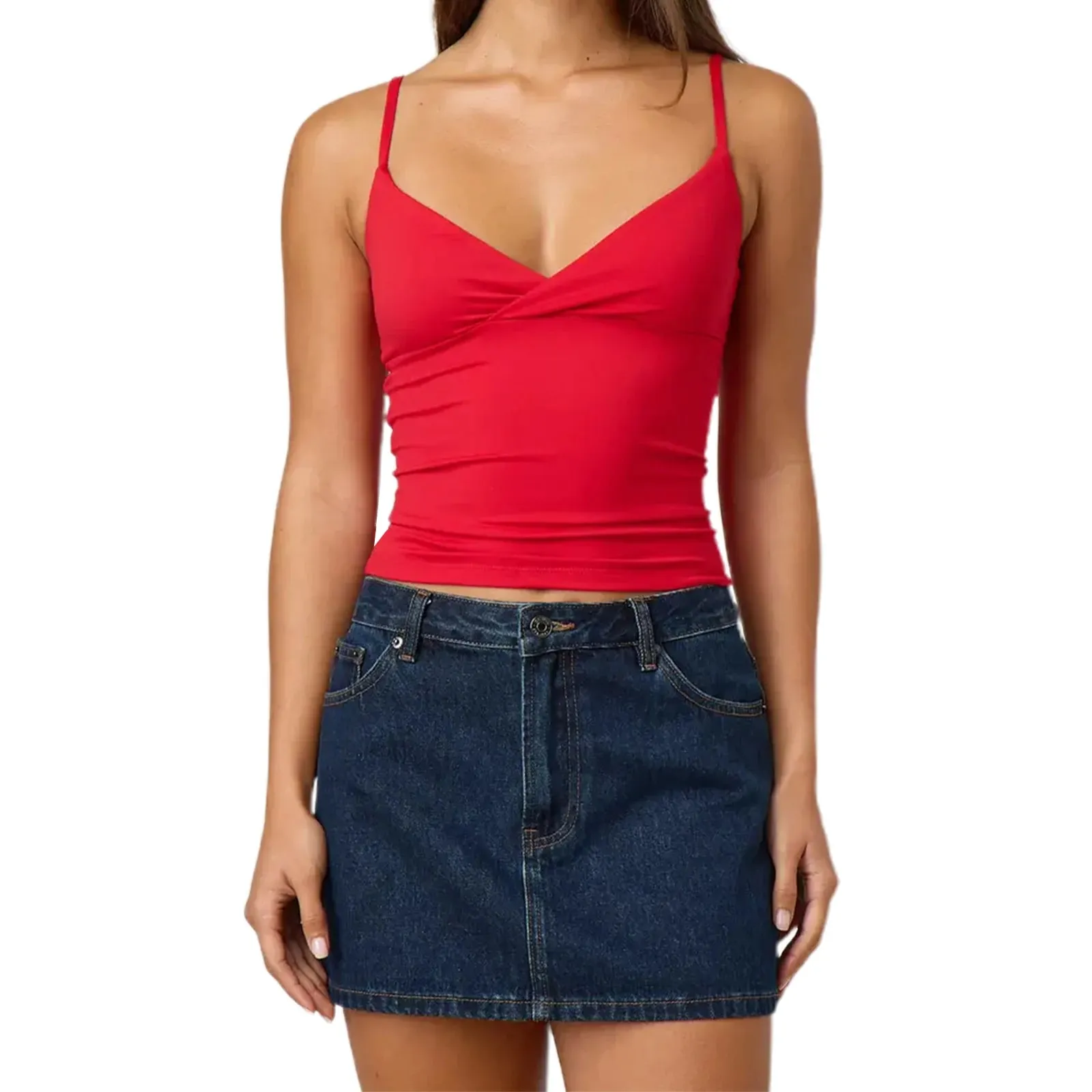 Y2k Clothes Women's Summer Cropped Cami Tops Sleeveless Open Back V Neck Solid Color Slim Fit Tank Tops — image 19