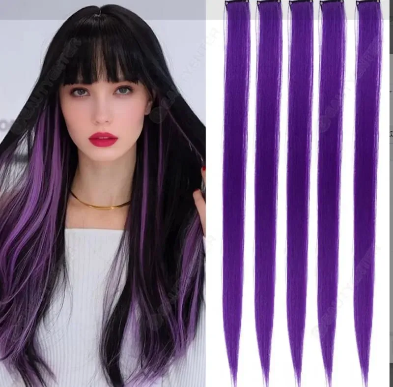 5PCS Klip Lurus Dalam Sambungan Rambut Klip Sorotan Sintetik Pada Potongan Rambut Rambut Fesyen Untuk Wanita Cosplay Pesta Harian