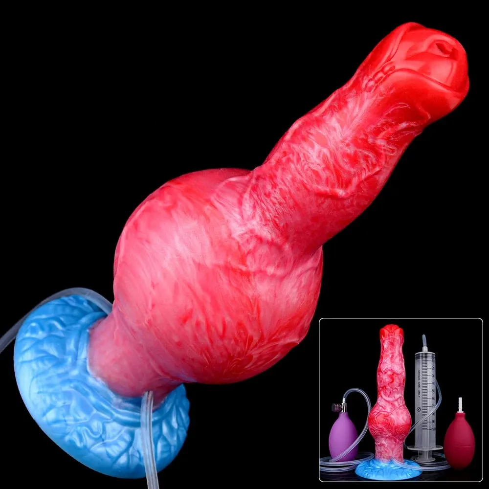 Ejaculation Anal Plug Dog/Wolf Dildo Inflatable Big Knot Penis with Squirting Function Strong Sucker Sex Toy for Women Men — image 1