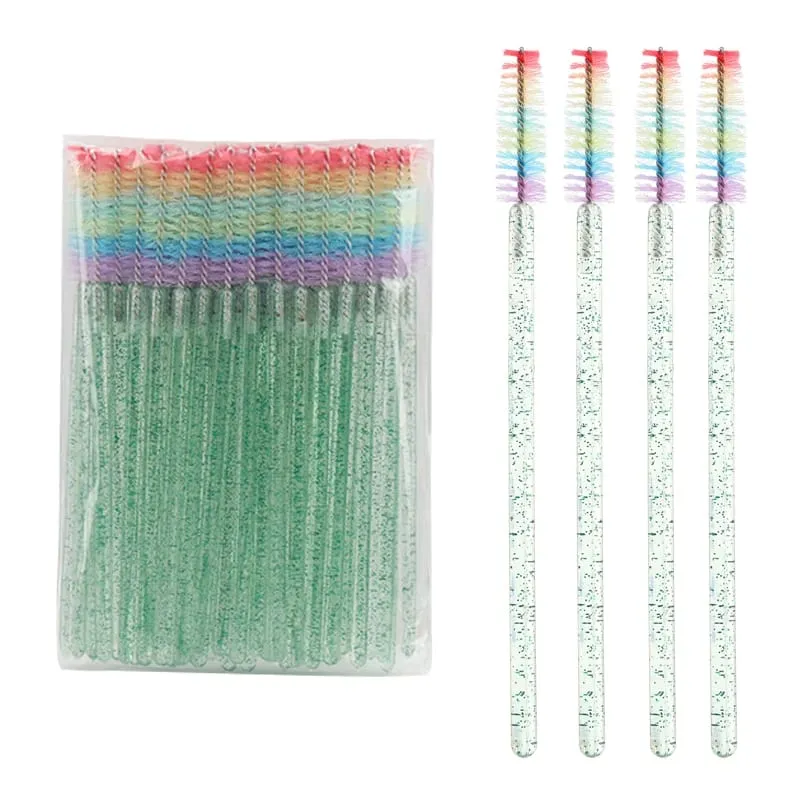 50pcs Disposable Crystal Eyelash Brush Lash Extension Makeup Brushes Mascara Wand Applicator Eyebrow Comb Rainbow Microbrush