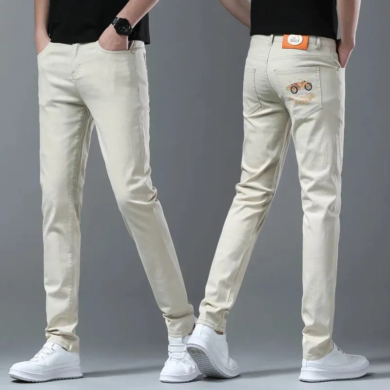 Business Men's Jeans Luxury Brand High Quality Trouser Summer Light Male Pants Fashion Casual Baggy Straight Denims Beige Pants — image 4