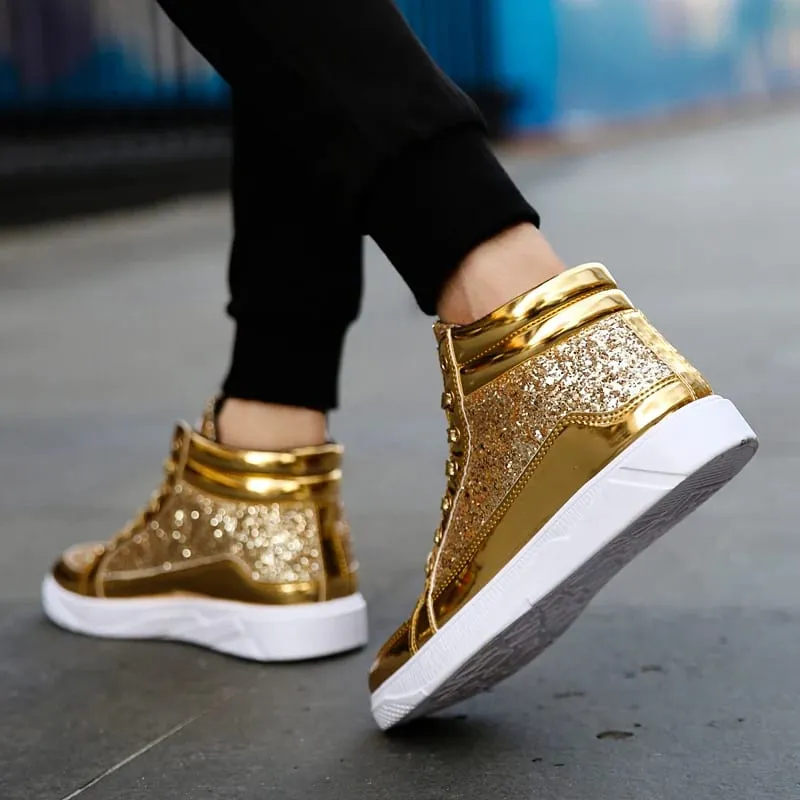 Man's Casual Shoes High-tops Silver Glitter Bling Platform Sneakers Men Non Slip Skateboard Shoes Zapatillas Hombre — image 5