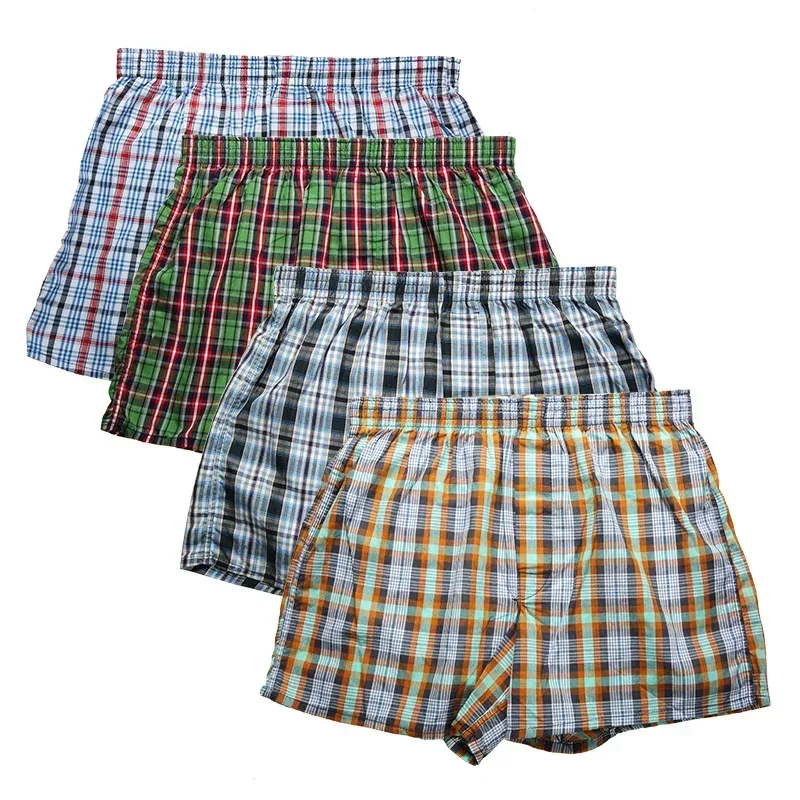 High Quality Brand 3-Pack Men's Boxer Shorts Woven Cotton 100% Classic Plaid Combed Male Underpant Loose Breathable Oversize — image 2