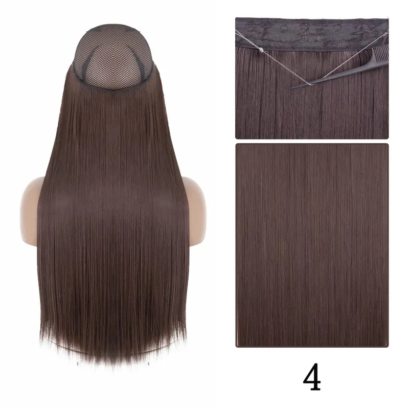 Synthetic Long Straight No Clip One Piece Hair Extension Natural Adjustable Line False Hairpiece For Women