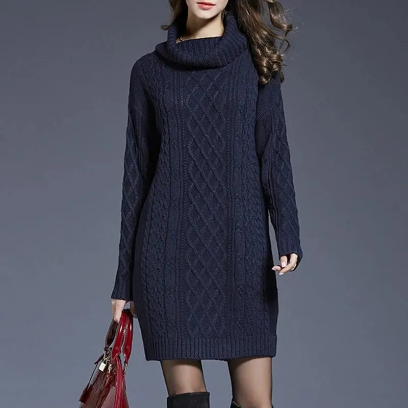 Plus Size Women Casual Knitted Long Sleeve Winter Dresses Sweater Solid Knee Length Loose Fat Female Over Size Dresses 4XL — image 4