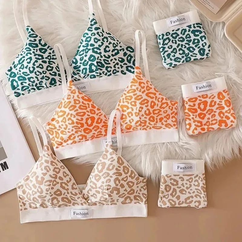 1/3/8Pcs Seamless Bra Set Low Waist Panties Leopard Bralette Sexy Lingerie Set Vneck Sport Brassiere Female Cotton Underwear Set — image 4
