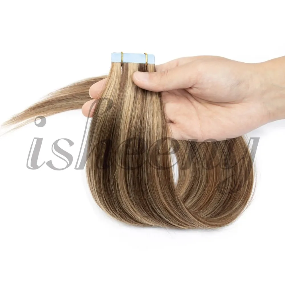 Isheeny Tape in Human Hair Extensions Straight 12"-20" Natural Machine Remy Tape Hair Extension 20pcs Black Brown Blonde Hair — image 14