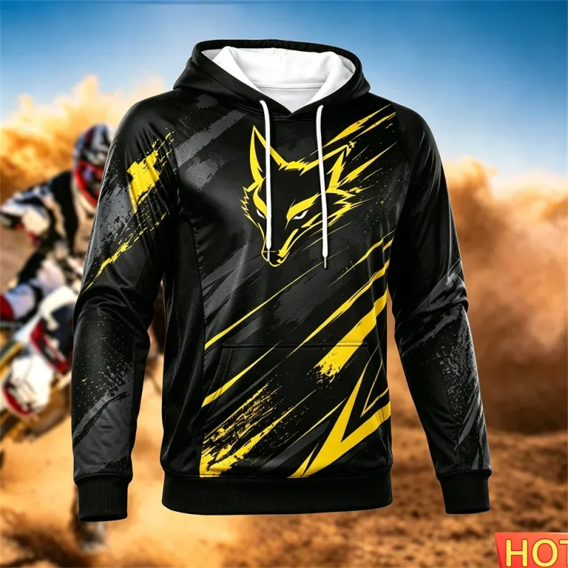Sweat à capuche de course pour hommes, automne/hiver, cyclisme en plein air, pull à capuche, motif renard, poche, sport, moto, sweat-shirt à capuche — image 9