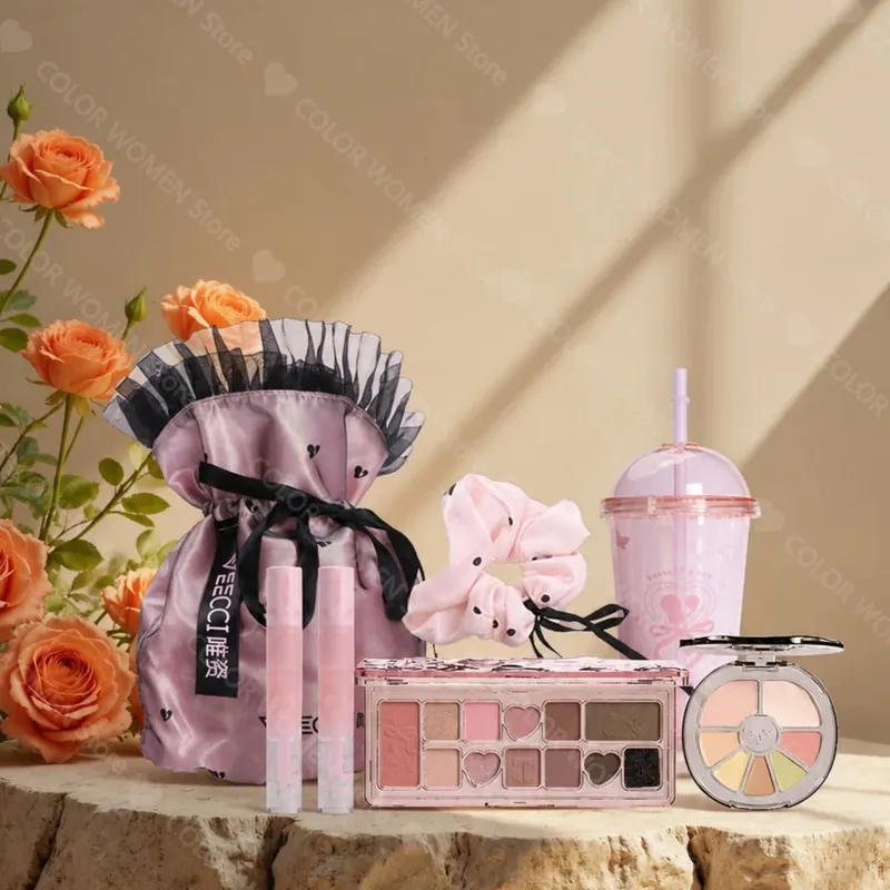 Sweet and Spicy Girl Ribbon Series Gift Box Eyeshadow Disc Lip Glaze Powder Four-Color Grooming Makeup — image 2
