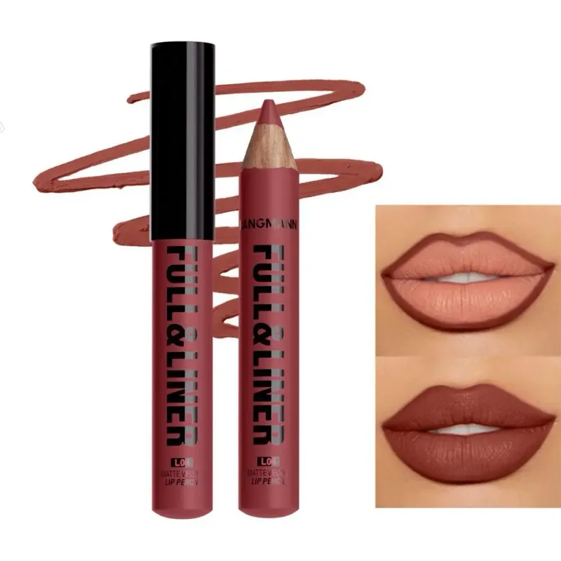 Matte Lip Liner Pencil Nude Brown Wooden Matte Lipstick Crayon for Women Smooth Long-lasting Waterproof Lip Contour Makeup