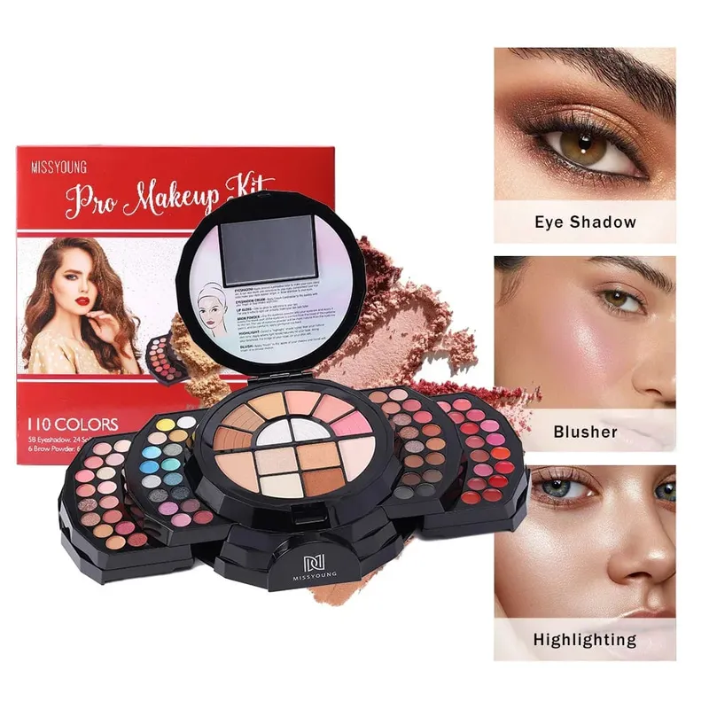 110 Colors All-in-One Makeup Set Eyeshadow Highlighter Easy to Apply Natural Long Lasting Pigmented Full Face Cosmetic Palette