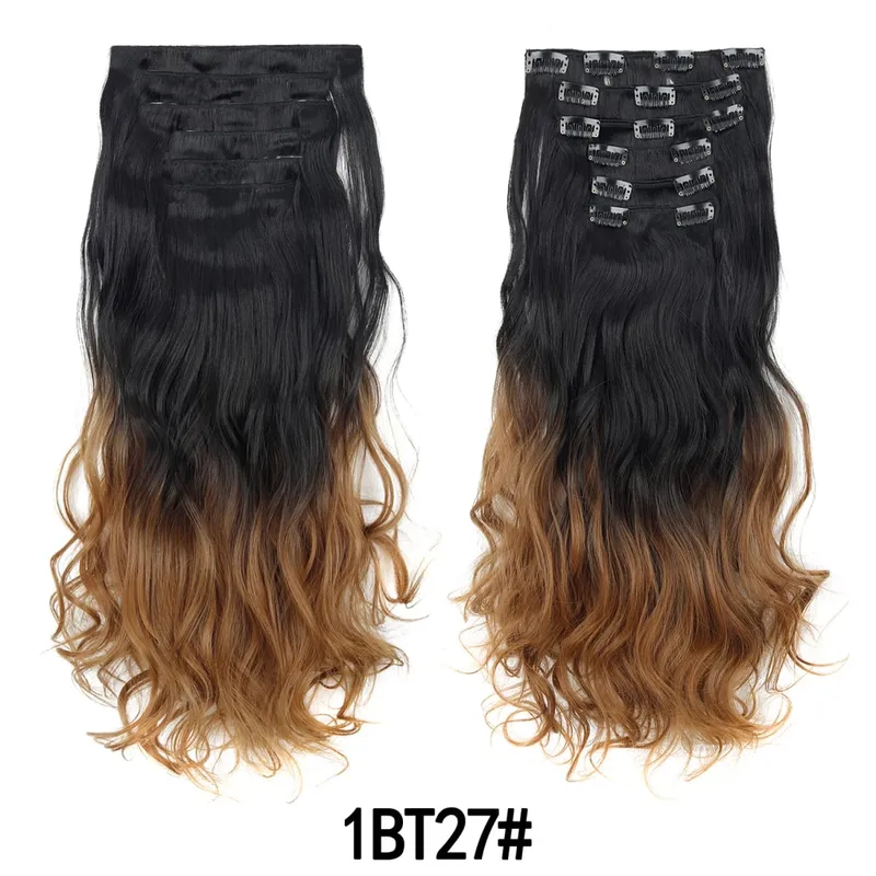 6PCS Set Hair Extensions Clip In Long Wavy Full Head Synthetic Brown Ombre Gradient Color Natural Look Soft For Women — image 6