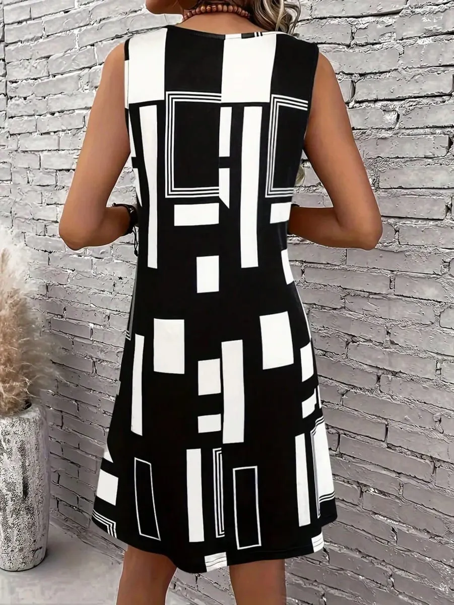 Geometric Pattern Sleeveless Dress For Women‘s Summer Clothes Black Women Midi Dresses daily dresses for women summer — image 2