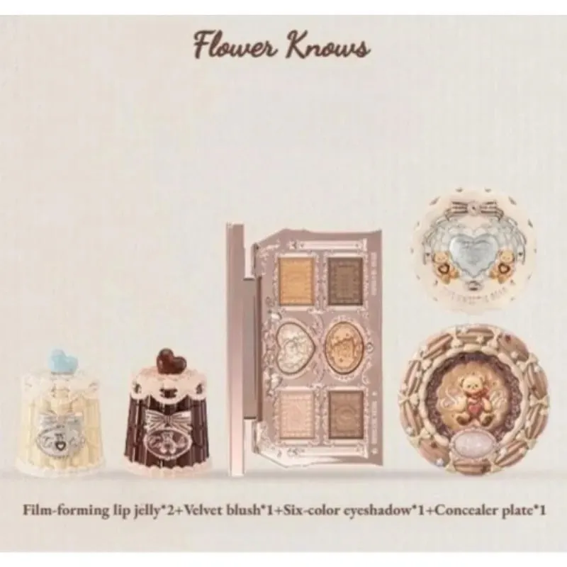 Flower Knowledge Sweetheart Bear Cookies Makeup Lip Glaze Blush Eyeshadow Concealer 5-piece Set