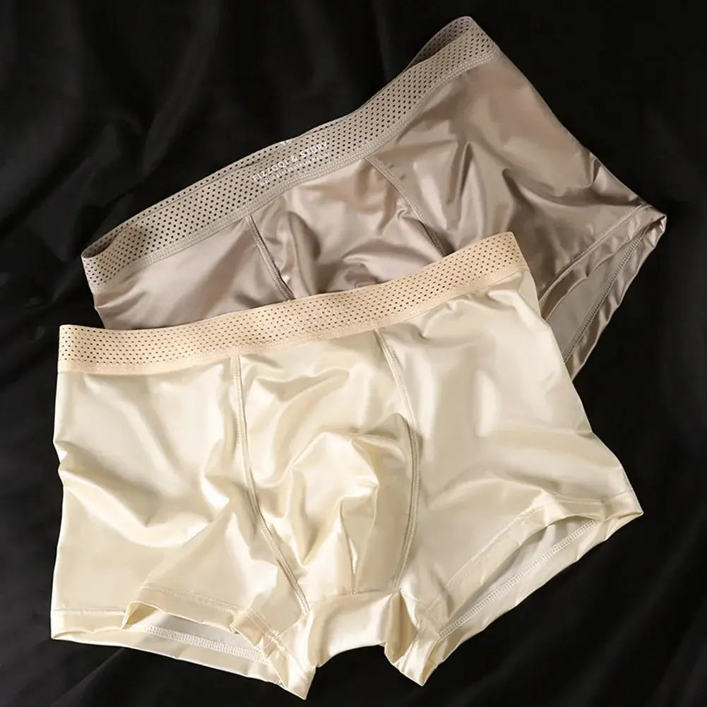 1pc Men Satin-like Ice Silk Boxers Smooth Panties Hollow Out Waistband Underpants Breathable Solid Color Underwear Trunk — image 7