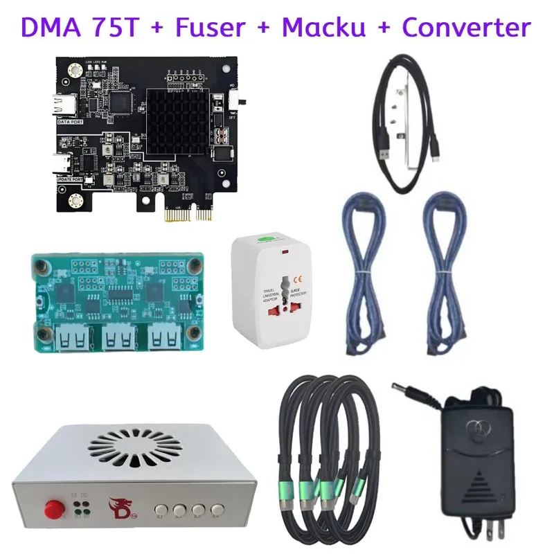 75t Dma Bundle - FPGA Dma 75t Card + HDMI Fuser Fusion Device + Makcu - DMA Kit (Contains All Cables)