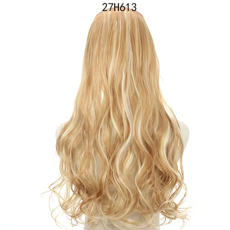 Long No Clips Invisible Wire Hair Extensions 16 22 32" Synthetic Wavy Black Brown One Piece Hairpiece Hair Extension