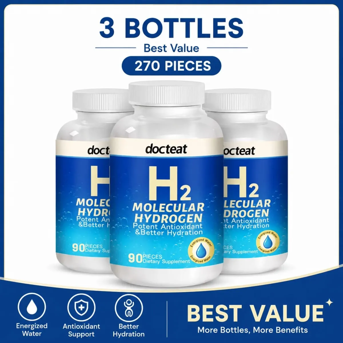 90 stks H2 Moleculaire Waterstof Watertabletten met Magnesium 160 mg Bruisende Drank Supplement voor Reizen Gym Thuis Hydratatie — image 9