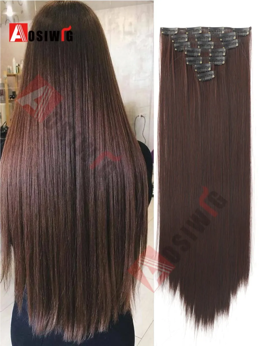 18-32Inch 16 Clips in Hair Extensions Long Straight Hairstyle Synthetic Blonde Black Hairpieces Heat Resistant False Hair Daily — image 10
